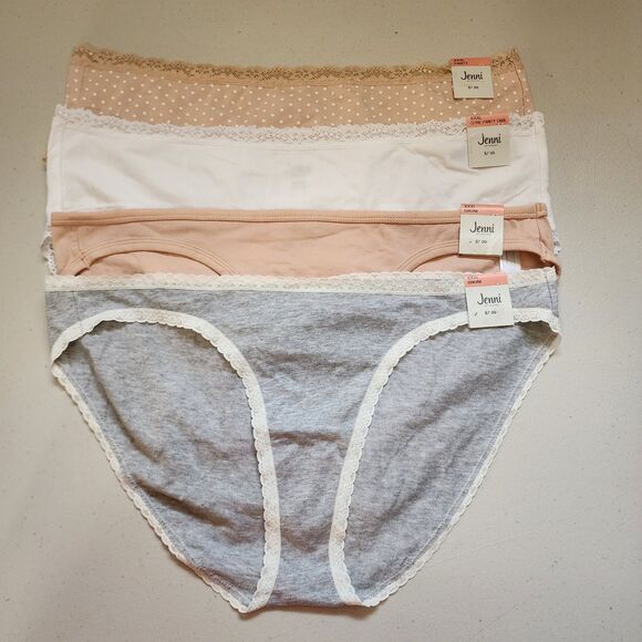 Jenni Intimates Bikini Cut Panties Womens 3X Grey White Beige Polka Dot Set Of 4 - Picture 1 of 7